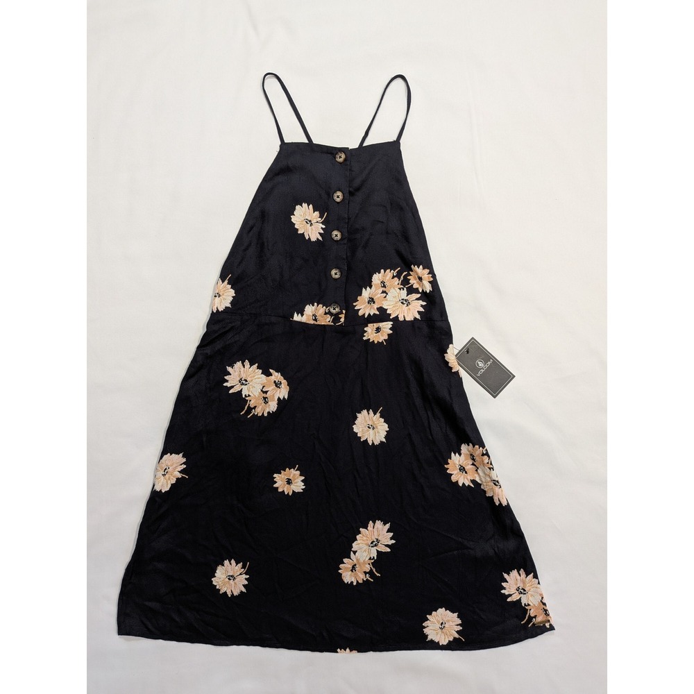 Volcom Women's Juniors Black Floral Button Front Dress X-Small XS - NWT